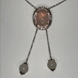 NWOT Gems En Vogue Designer Rose Quartz Sterling Silver Lariat Necklace Boho